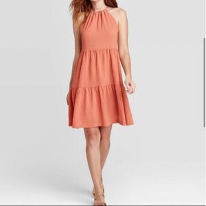 A New Day tiered flowy coral halter dress size small